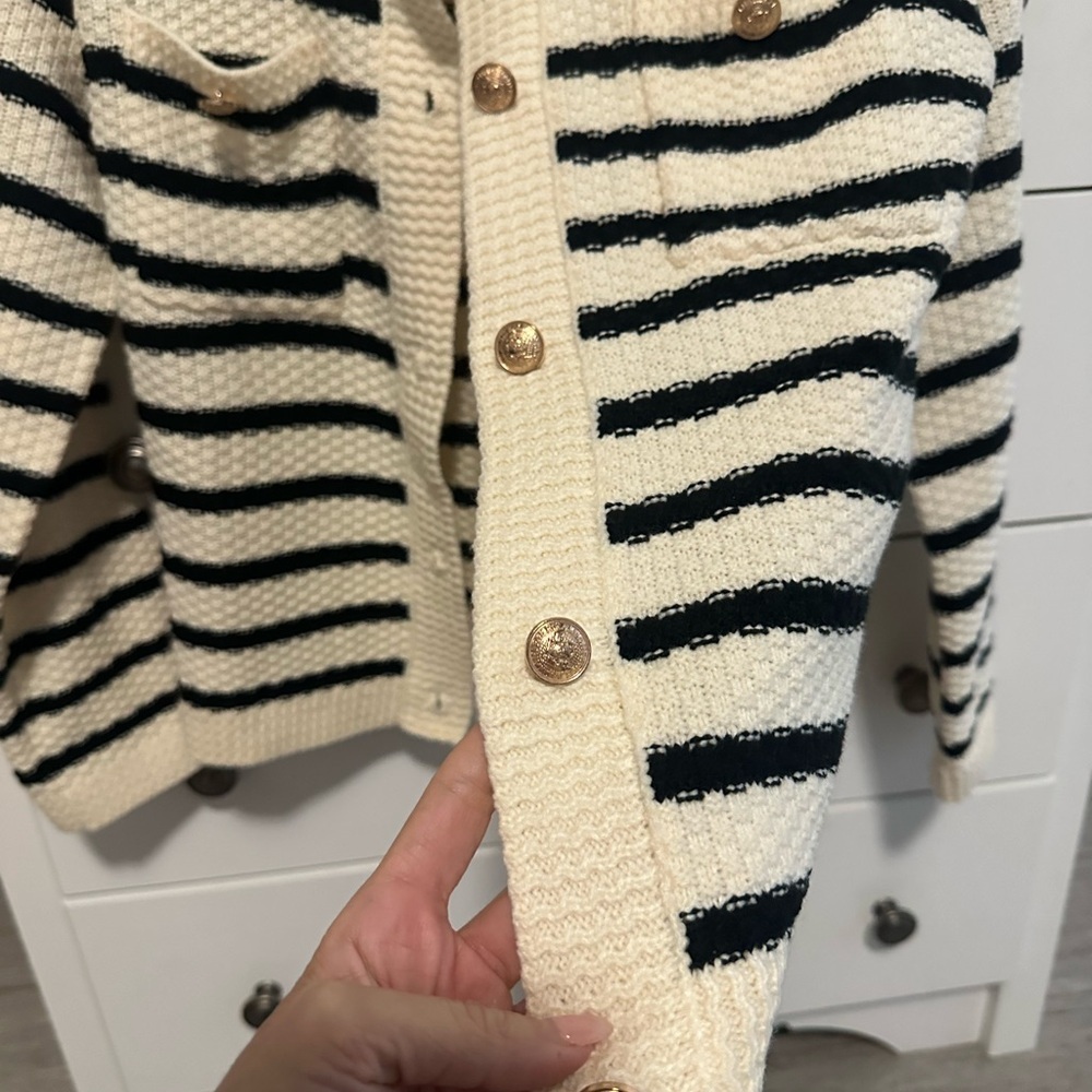 Striped Black and Cream Women's Sweater​ - Picture 2 of 4